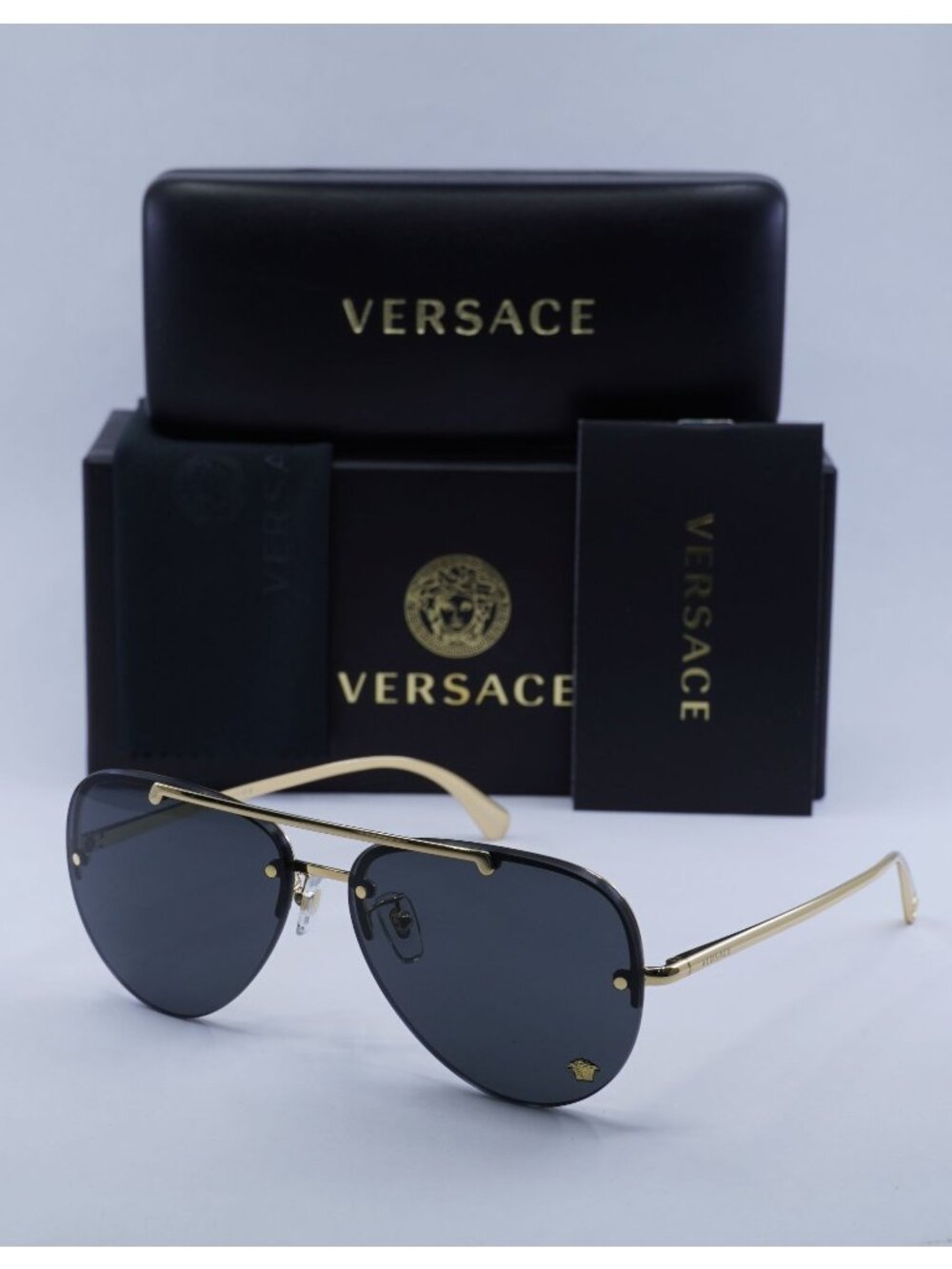 Versace VE2231 100287 Aviator Sunglasses – Gold / Grey